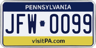 PA license plate JFW0099