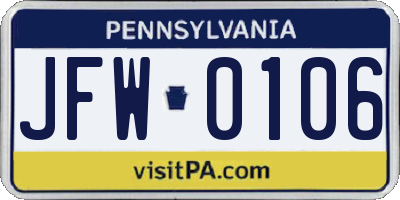 PA license plate JFW0106