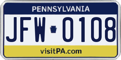 PA license plate JFW0108