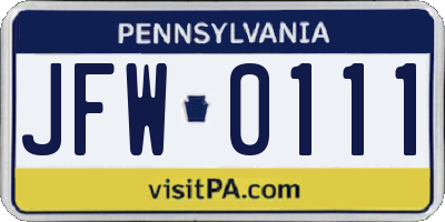 PA license plate JFW0111