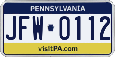 PA license plate JFW0112