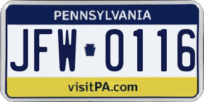 PA license plate JFW0116