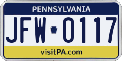 PA license plate JFW0117