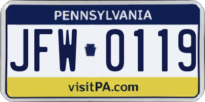 PA license plate JFW0119