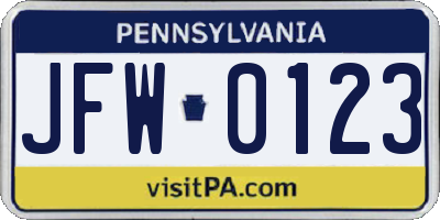 PA license plate JFW0123