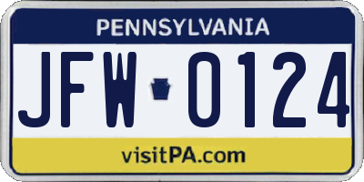 PA license plate JFW0124