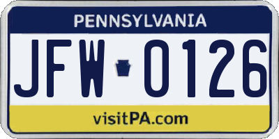 PA license plate JFW0126