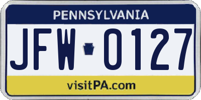 PA license plate JFW0127