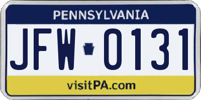 PA license plate JFW0131