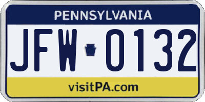 PA license plate JFW0132