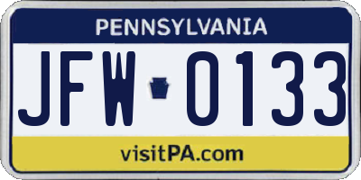 PA license plate JFW0133