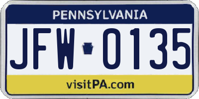 PA license plate JFW0135