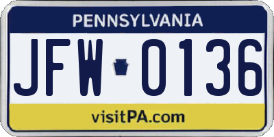 PA license plate JFW0136