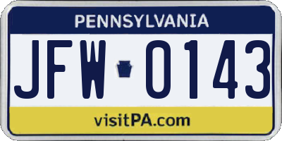 PA license plate JFW0143