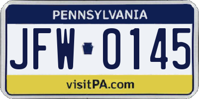 PA license plate JFW0145