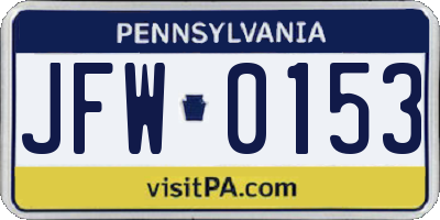 PA license plate JFW0153