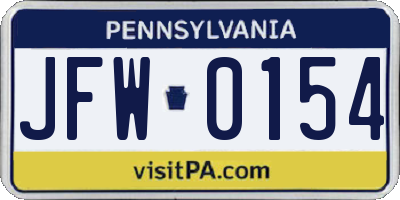 PA license plate JFW0154