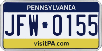 PA license plate JFW0155