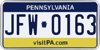 PA license plate JFW0163