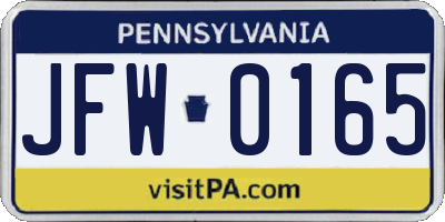 PA license plate JFW0165