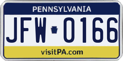 PA license plate JFW0166