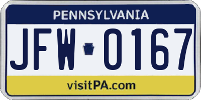 PA license plate JFW0167