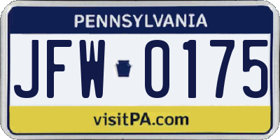 PA license plate JFW0175