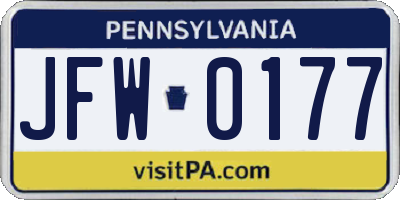 PA license plate JFW0177