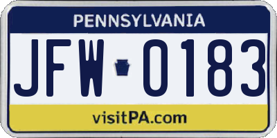PA license plate JFW0183