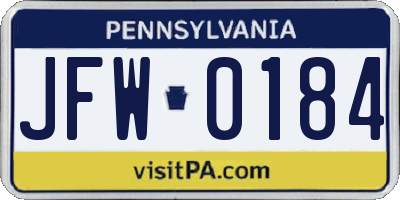 PA license plate JFW0184