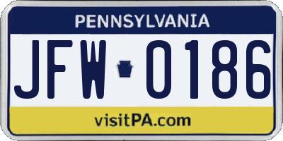 PA license plate JFW0186