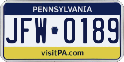 PA license plate JFW0189