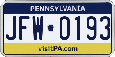 PA license plate JFW0193