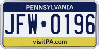 PA license plate JFW0196