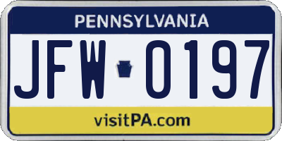 PA license plate JFW0197