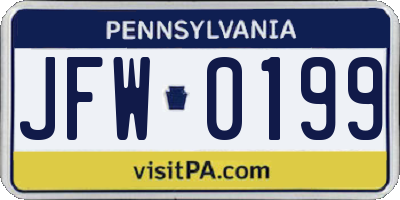 PA license plate JFW0199