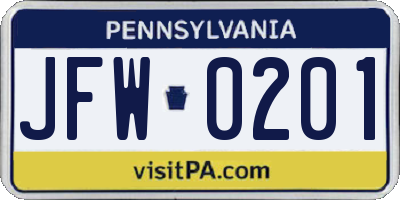 PA license plate JFW0201