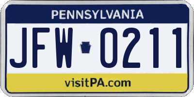 PA license plate JFW0211