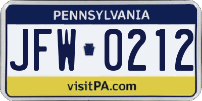 PA license plate JFW0212