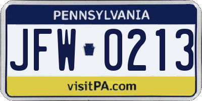 PA license plate JFW0213