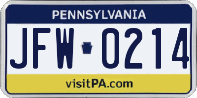 PA license plate JFW0214