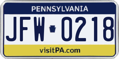 PA license plate JFW0218