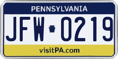 PA license plate JFW0219