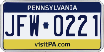 PA license plate JFW0221