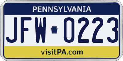 PA license plate JFW0223