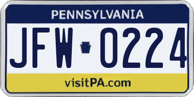 PA license plate JFW0224