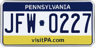 PA license plate JFW0227