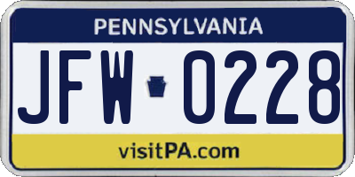 PA license plate JFW0228