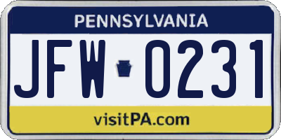 PA license plate JFW0231