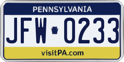 PA license plate JFW0233